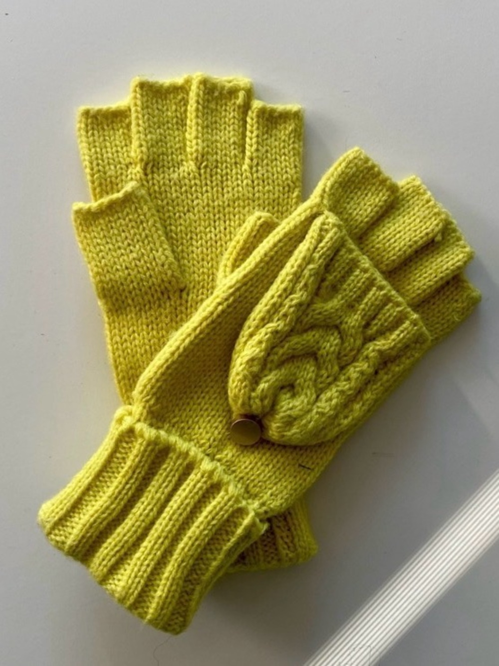 Yellow women Convertible Fingerless Mittens - Soft Knit